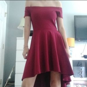 Burgundy Windsor Off the Shoulder Low High Dress
